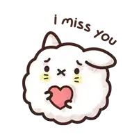 a cartoon of a sheep with a heart in its mouth and the words " i miss you " above it