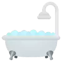 an illustration of a bathtub filled with foam and a shower head