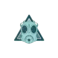 a gas mask is surrounded by a triangle and a warning sign