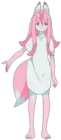 a cartoon character with pink hair and a white dress