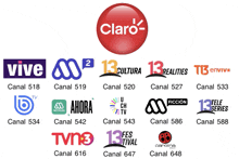 a display of logos for various channels including vive and claro