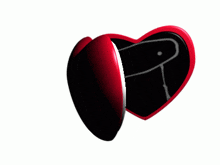 a red and black heart shaped object with the word " abercrombie " on the bottom