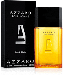 a bottle of azzaro pour homme perfume next to its box