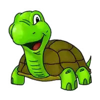 a cartoon turtle with a green head and brown shell is smiling