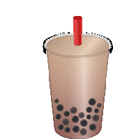 a cup of brown bubble tea with a red straw