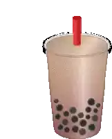 a cup of brown bubble tea with a red straw