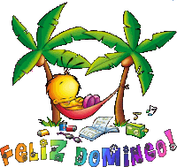 a cartoon of a duck laying in a hammock with the words feliz domingo written below it