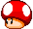 a pixel art of a mushroom with a red hat and white spots on it .