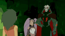 a group of cartoon characters are standing next to each other in a dark cave