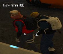 gabriel ferrara ( 802 ) is standing next to a man with a backpack