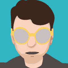 a cartoon of a man wearing yellow sunglasses with a blue background