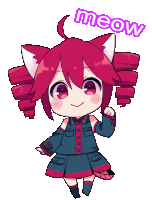 a cartoon of a girl with a cat ear and the word meow above her