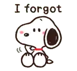 snoopy is sitting down with the words `` i forgot '' written below him .