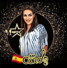 a picture of a woman with the words magic 's by coro