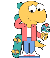 a cartoon of a dinosaur holding an ice cream cone