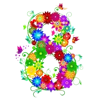 the number 8 is surrounded by colorful flowers and butterflies