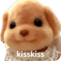 a stuffed dog with the word kisskiss written on it 's face .