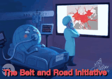 a cartoon of a globe in a hospital bed with the words " the belt and road initiative " above it