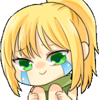 a cartoon girl with blonde hair and green eyes crying