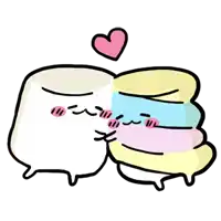 a cartoon of two marshmallows hugging each other with a heart above them