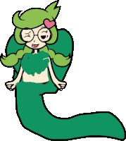 a cartoon drawing of a girl with glasses and green hair