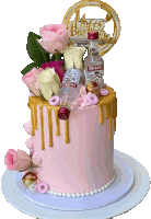 a pink cake with a bottle of smirnoff vodka on top