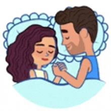 a cartoon of a man and a woman sleeping in bed .