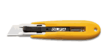 a yellow olfa utility knife with a black handle