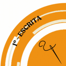 an orange and white circle with the words escrita on it