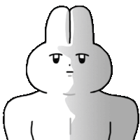 a black and white drawing of a bunny with a serious look on his face