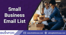 a small business email list with a man and woman sitting at a table