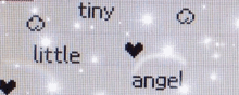 a computer screen with the words tiny little angel and hearts on it