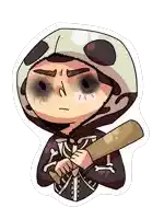 a cartoon drawing of a man in a skeleton hoodie holding a bat