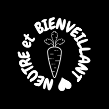 a black and white logo with a carrot and the words " bienvenue "