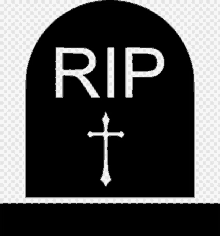 a black gravestone with the words rip and a white cross .