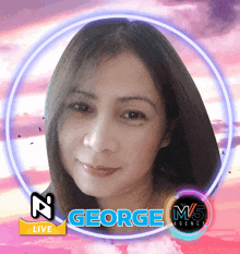 a woman 's face is surrounded by a george m5 agency logo