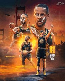 golden state warriors basketball player stephen curry is number 1 all-time in 3-pt made