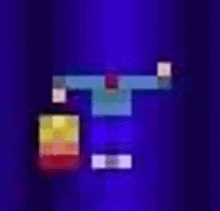 it looks like a pixel art of a person holding a bottle .