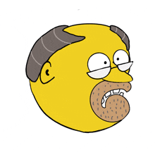 a yellow cartoon character with a beard and glasses