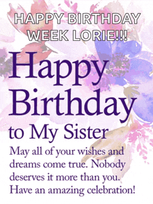 a birthday card for lorie with purple flowers on it