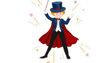 a cartoon illustration of a boy dressed as a magician