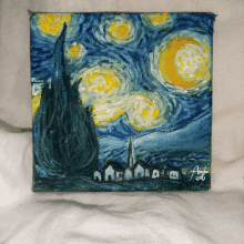 a small painting of a starry night with the year 2011 on it