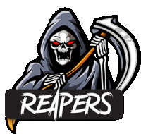 a grim reaper holding a scythe and a sign that says reapers