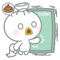 a cartoon of a duck sitting in front of a sign that says toilet