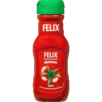 a bottle of felix tomato ketchup original with a green cap