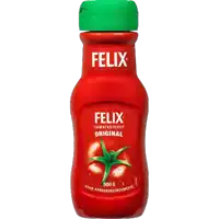 a bottle of felix tomato ketchup original with a green cap