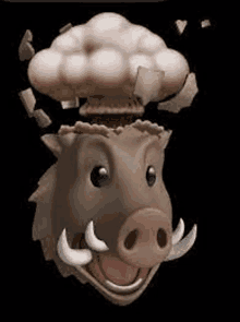 a cartoon of a boar with a nuclear explosion coming out of its head .