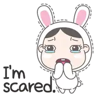 a cartoon of a girl in a bunny costume with the words i 'm scared below her