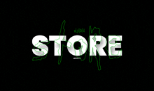 a black background with the word store written in white letters