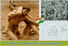 a picture of two men wrestling with the words " kushti " is an indian wrestling martial art on the bottom